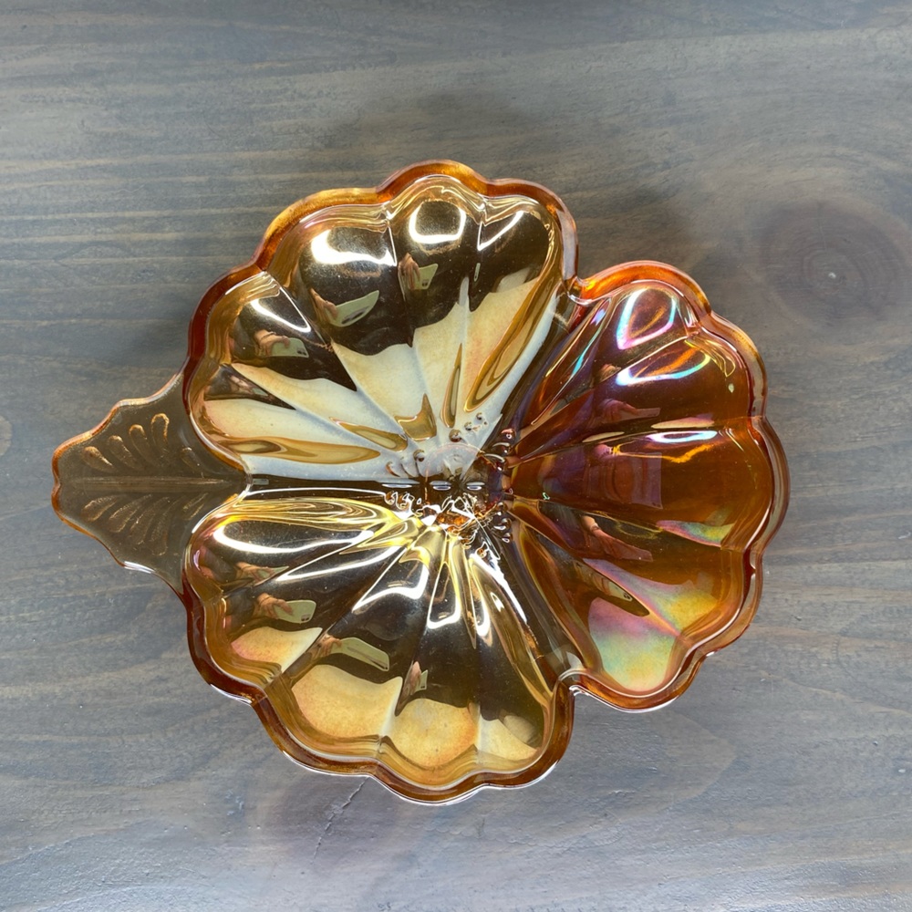 CARNIVAL GLASS- IRIDESCENT MARIGOLD CANDY DISH w. Handle